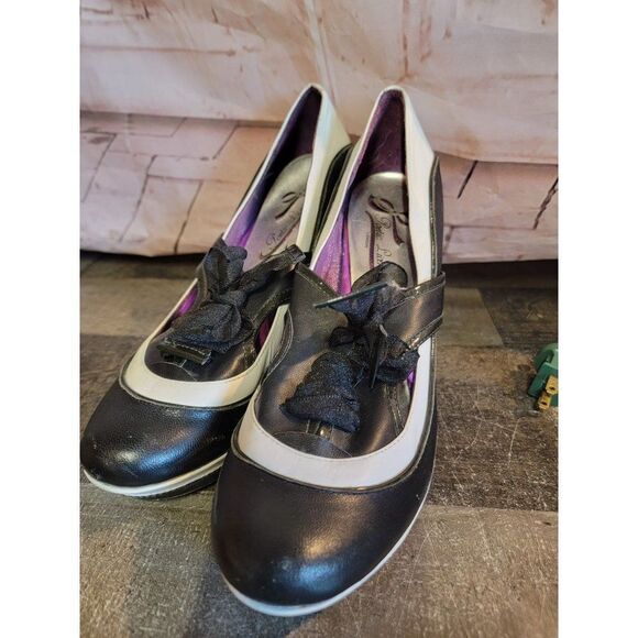 Poetic Licence purple 10 black bow heel formal shoe women's - Picture 1 of 12